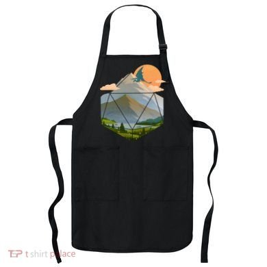 Dungeons Dragons DnD D20 Dice Mountain Nature Scene Apron