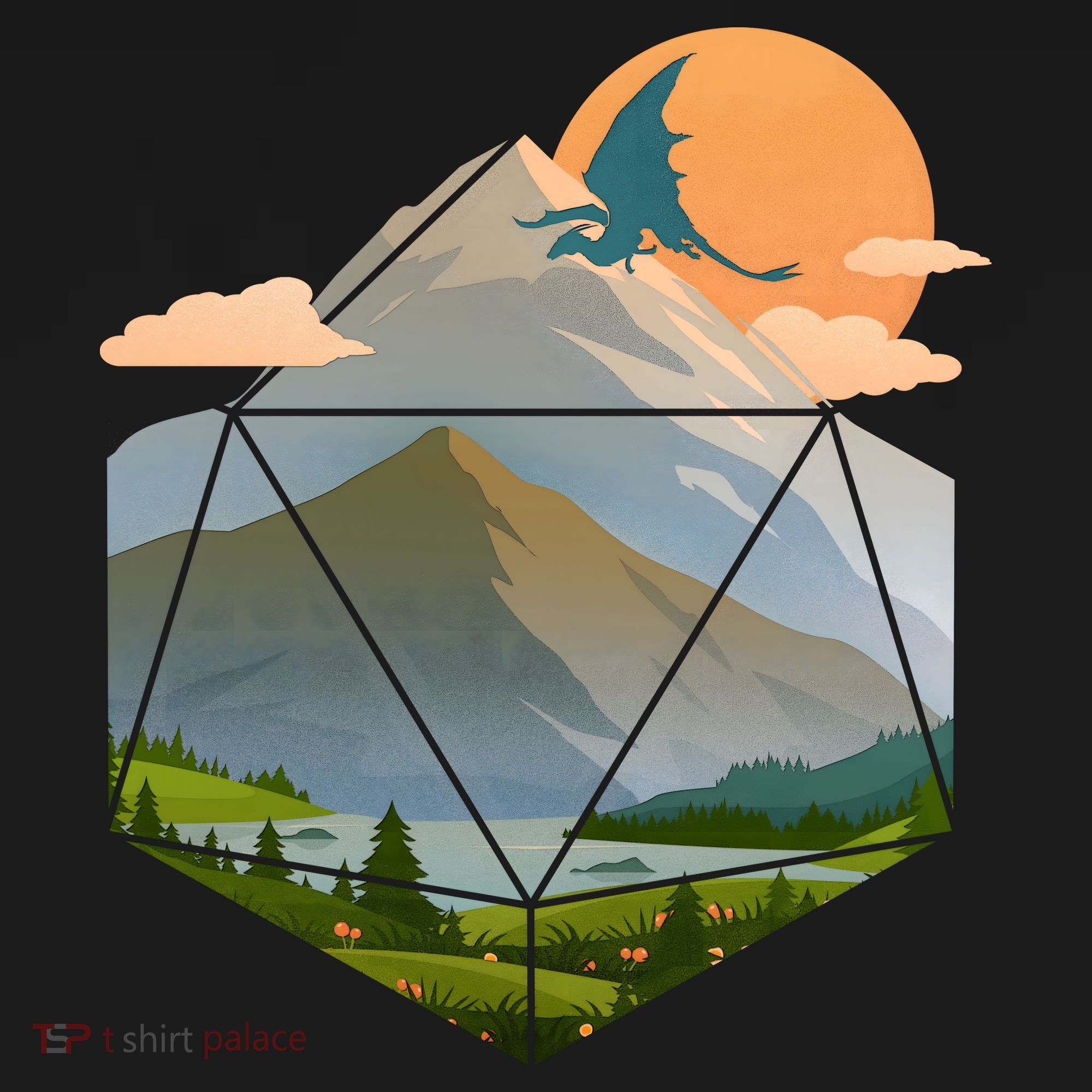 Dungeons Dragons DnD D20 Dice Mountain Nature Scene Sweatshirt