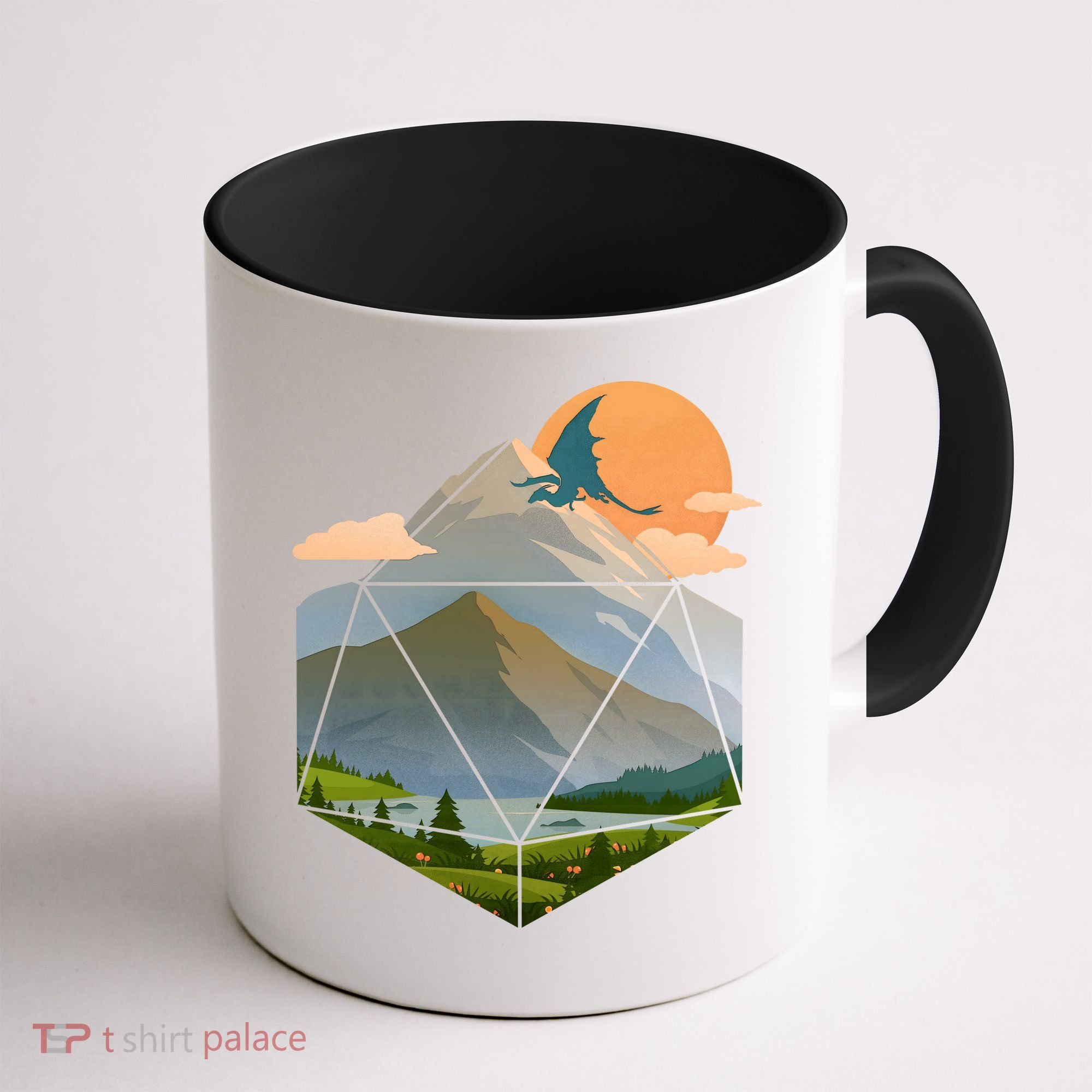 Dungeons Dragons DnD D20 Dice Mountain Nature Scene Coffee Mug