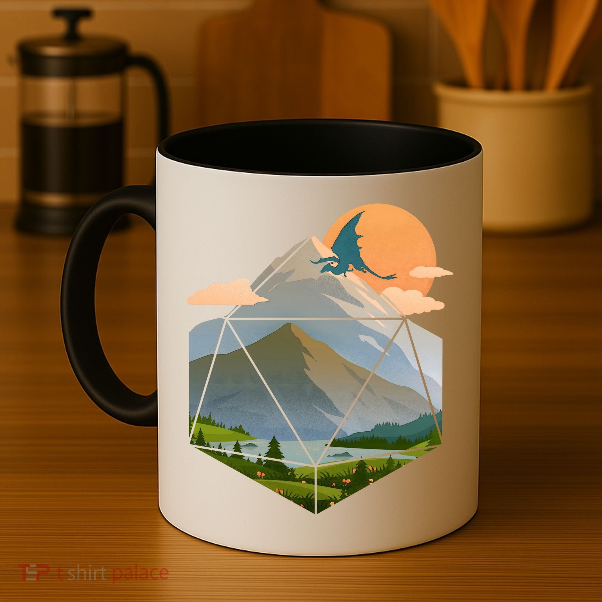 Dungeons Dragons DnD D20 Dice Mountain Nature Scene Coffee Mug