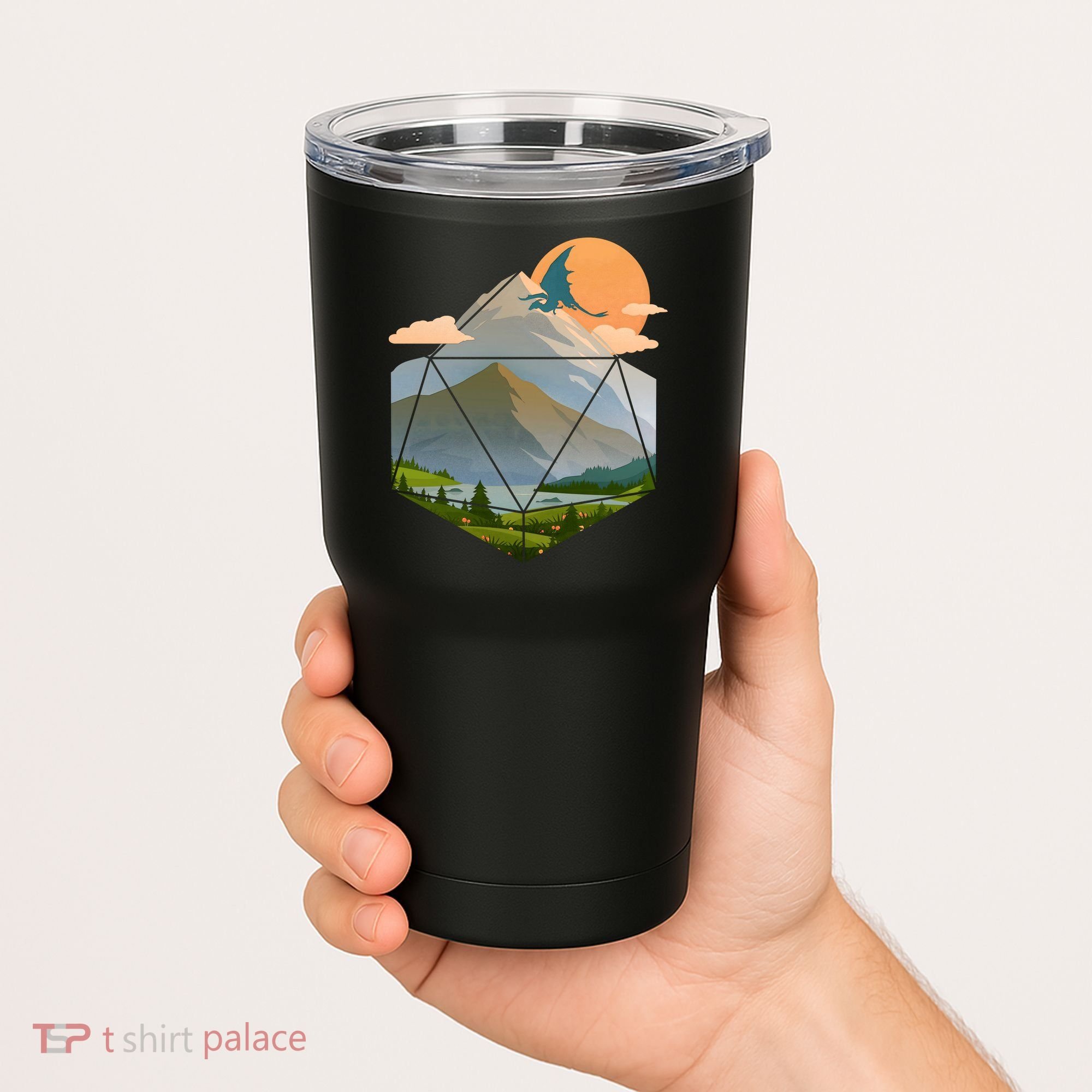 Dungeons Dragons DnD D20 Dice Mountain Nature Scene Tumbler