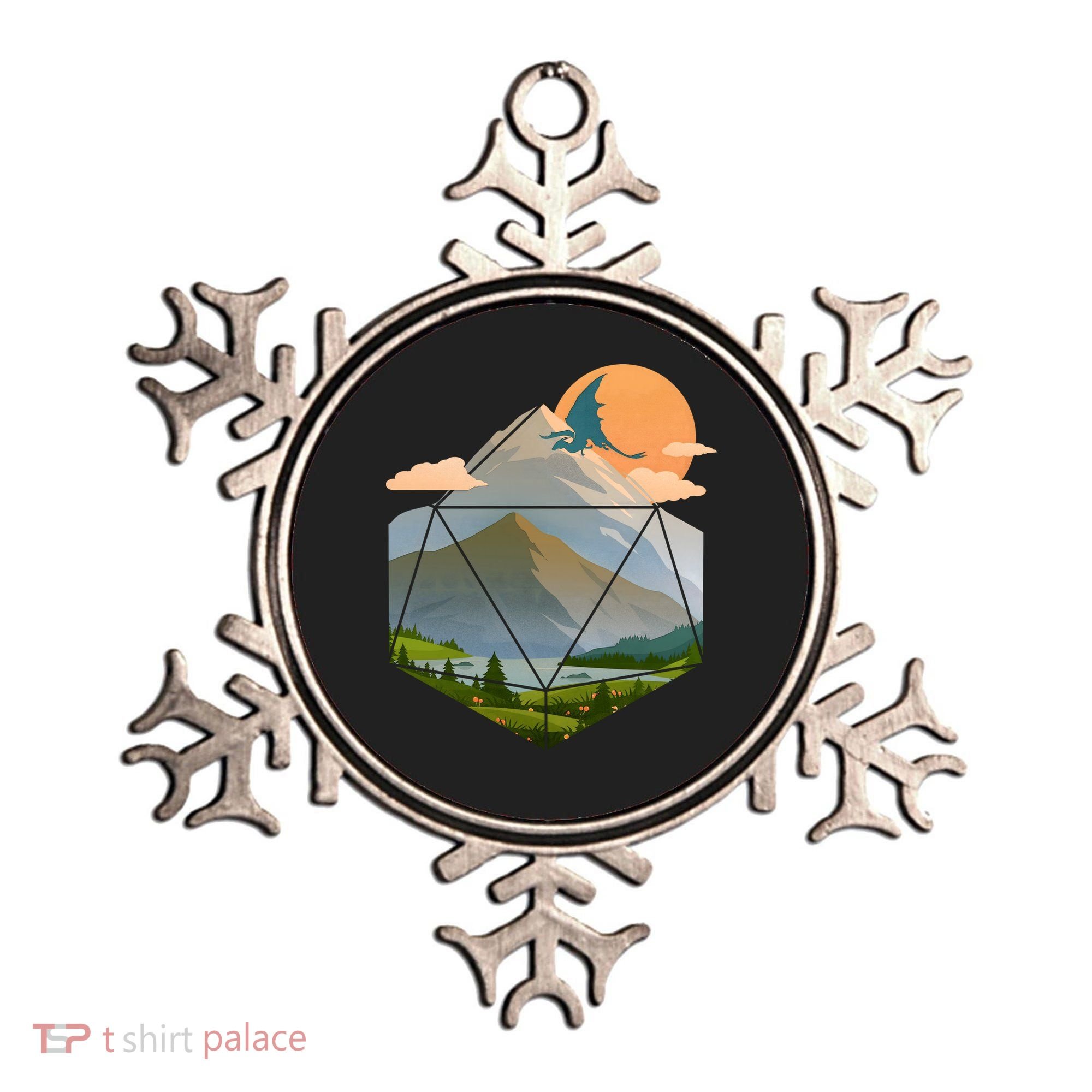 Dungeons Dragons DnD D20 Dice Mountain Nature Scene Ornament