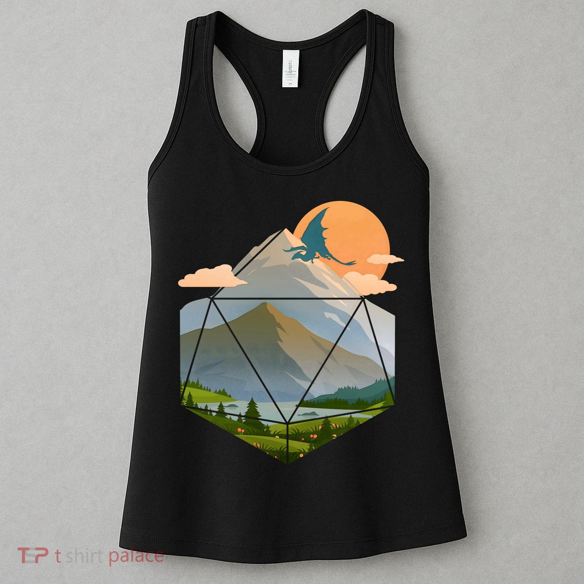 Dungeons Dragons DnD D20 Dice Mountain Nature Scene Women's Tank Top