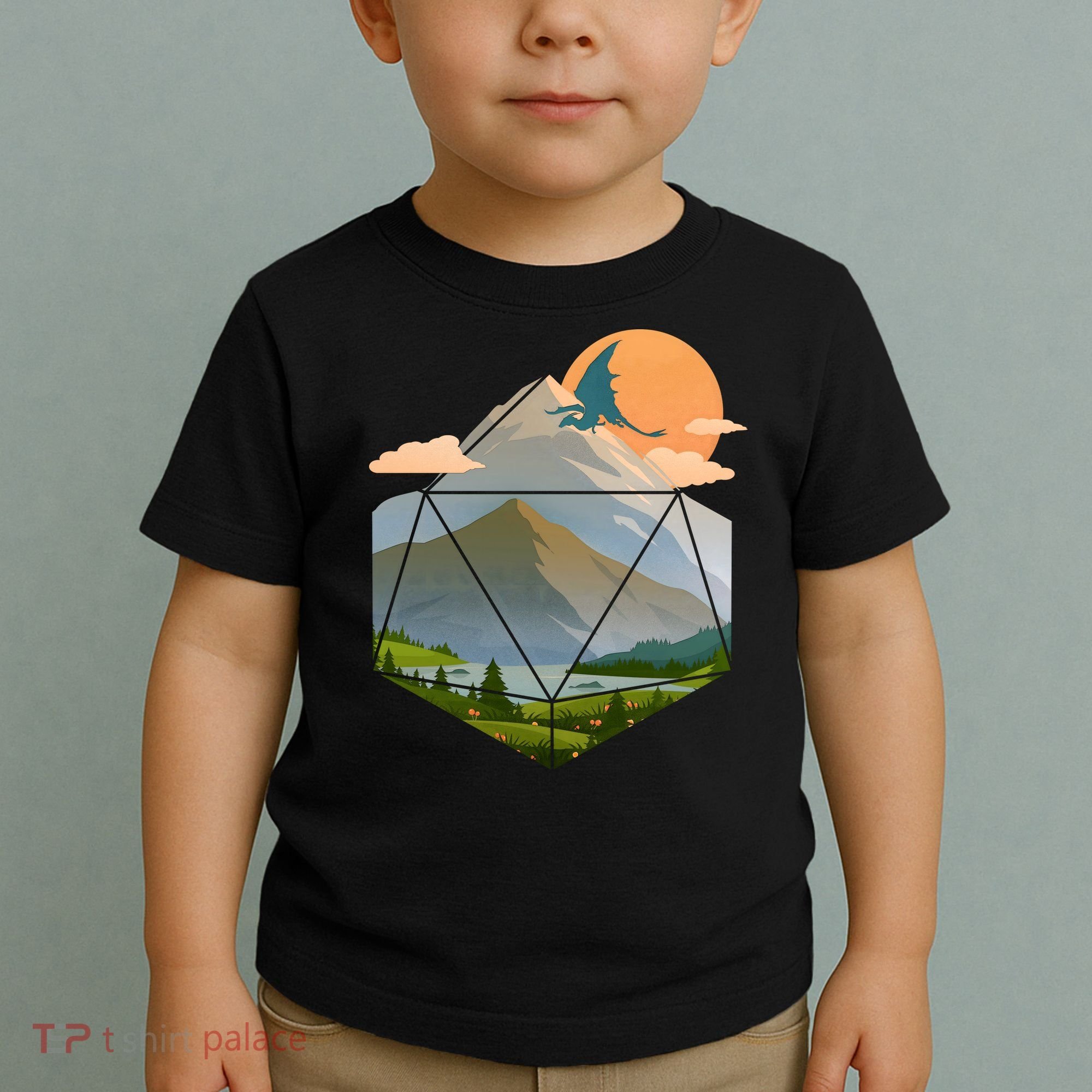 Dungeons Dragons DnD D20 Dice Mountain Nature Scene Toddler T-Shirt