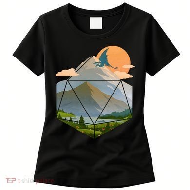 Dungeons Dragons DnD D20 Dice Mountain Nature Scene Women's T-Shirt
