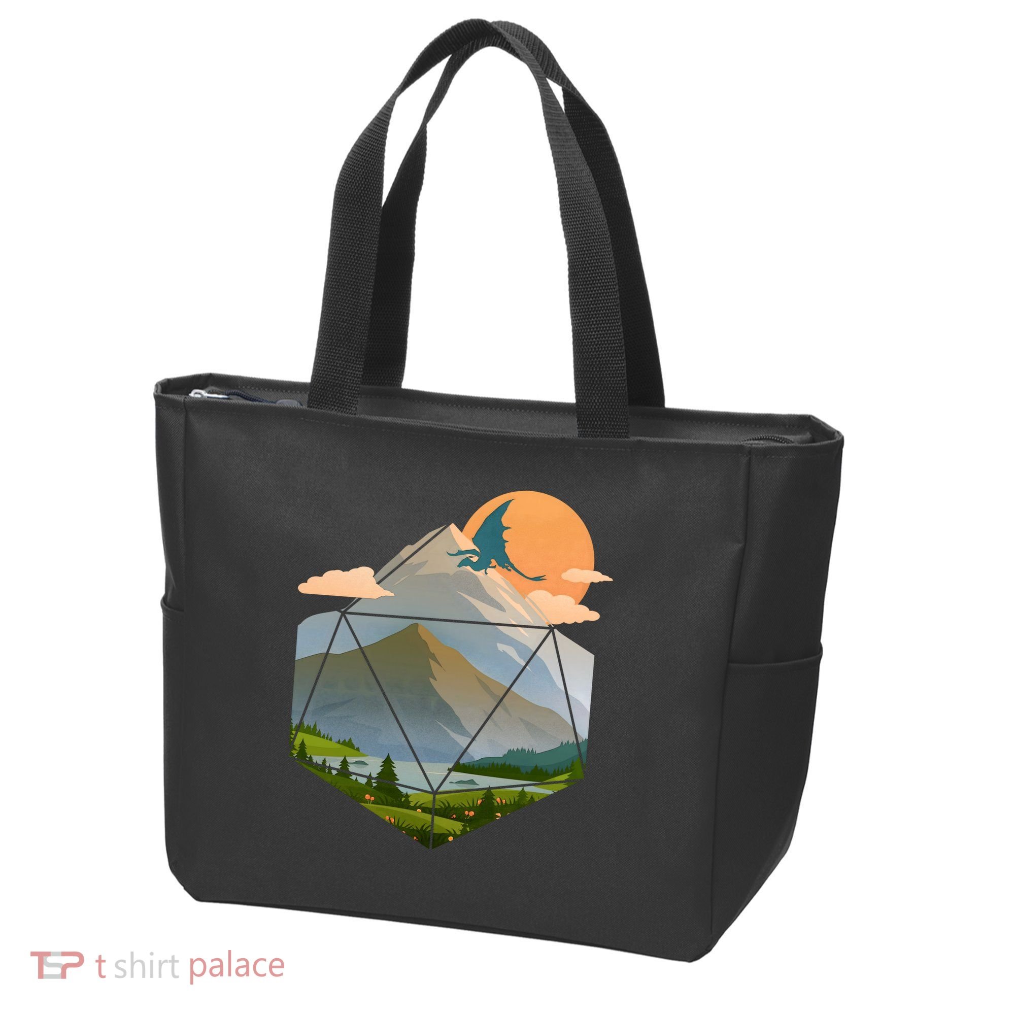 Dungeons Dragons DnD D20 Dice Mountain Nature Scene Tote Bag