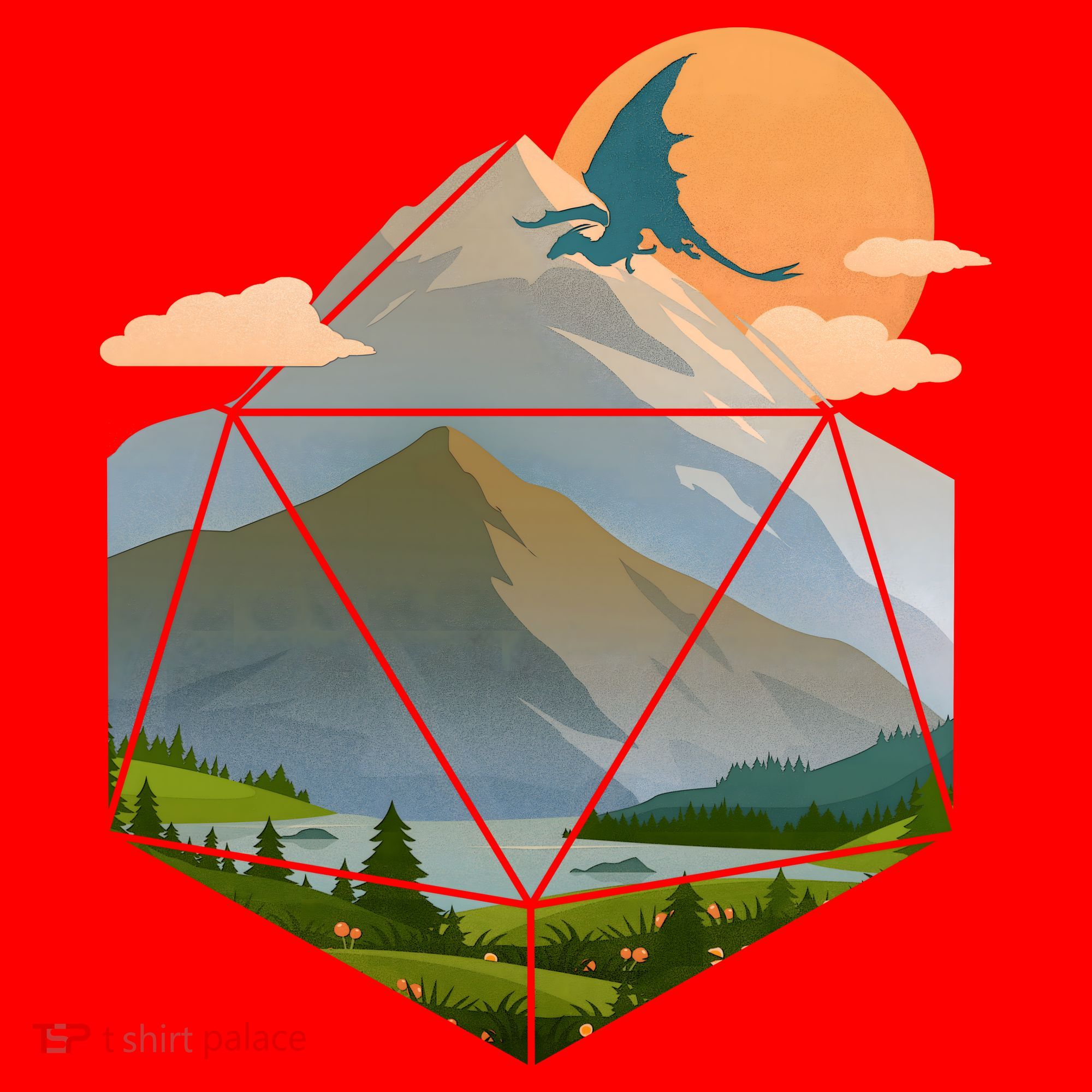 Dungeons Dragons DnD D20 Dice Mountain Nature Scene Santa Hat