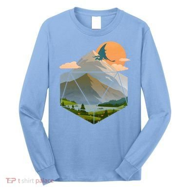 Dungeons Dragons DnD D20 Dice Mountain Nature Scene Long Sleeve Shirt