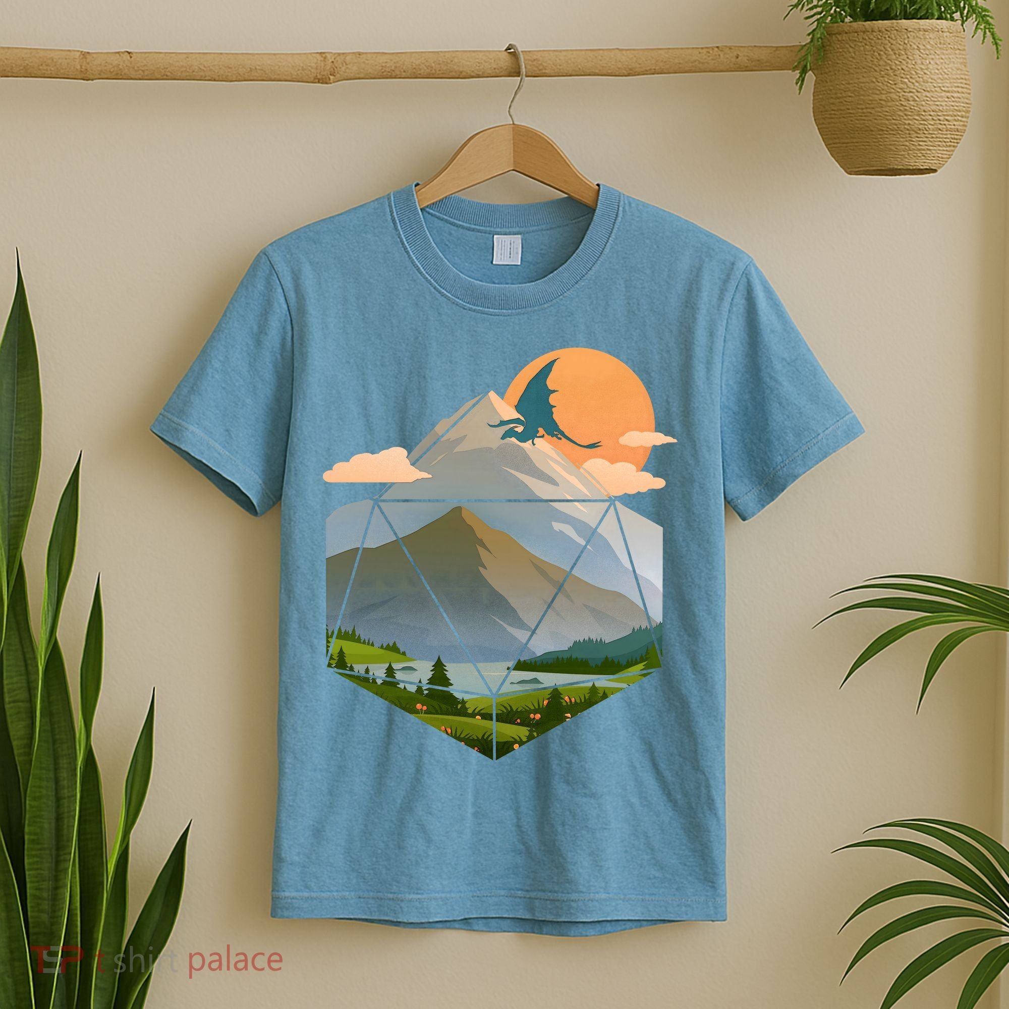 Dungeons Dragons DnD D20 Dice Mountain Nature Scene T-Shirt
