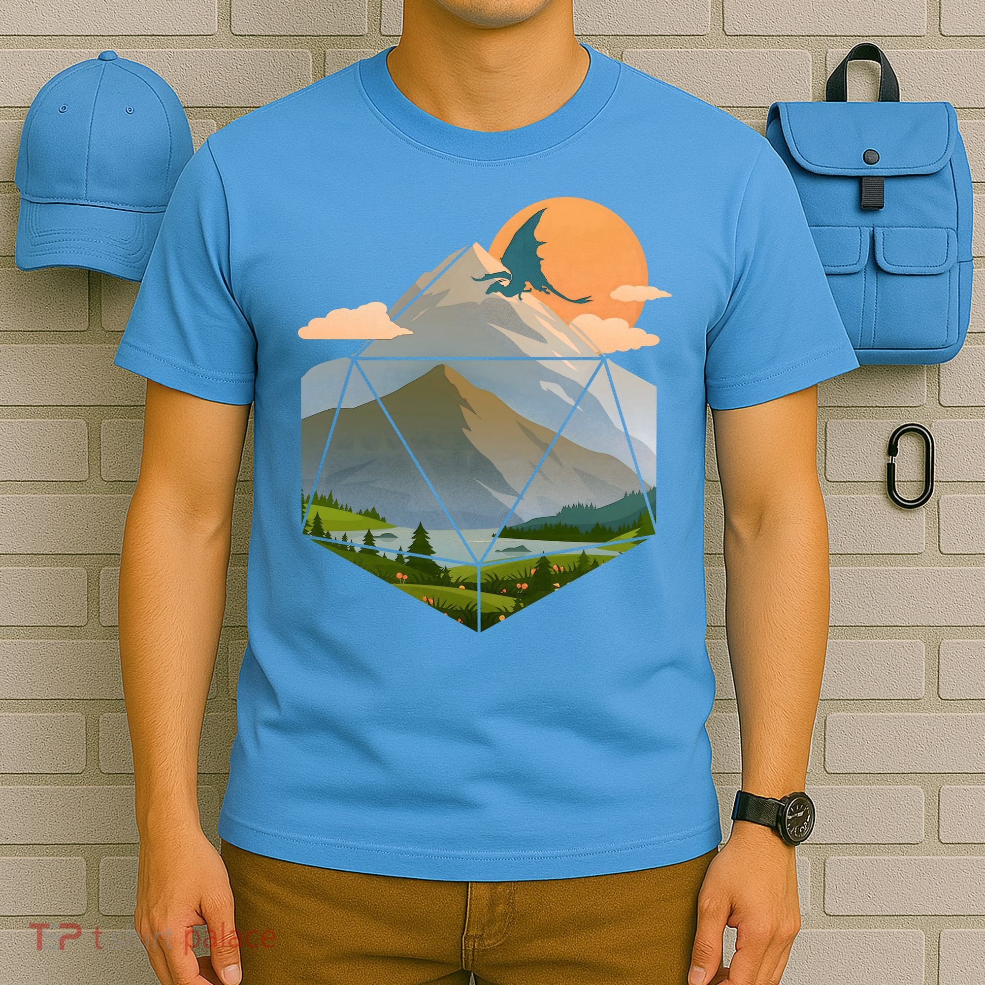 Dungeons Dragons DnD D20 Dice Mountain Nature Scene T-Shirt