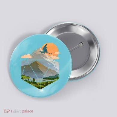 Dungeons Dragons DnD D20 Dice Mountain Nature Scene Button