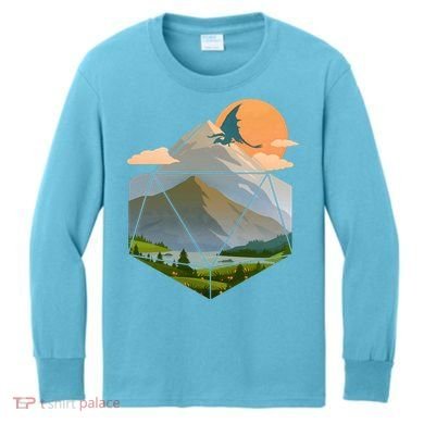 Dungeons Dragons DnD D20 Dice Mountain Nature Scene Kids Long Sleeve Shirt