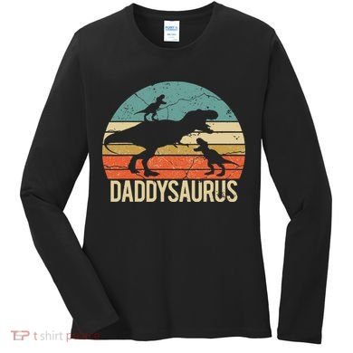 Daddy Dinosaur Daddysaurus 2 Two Christmas For Dad Women's Long Sleeve Shirt