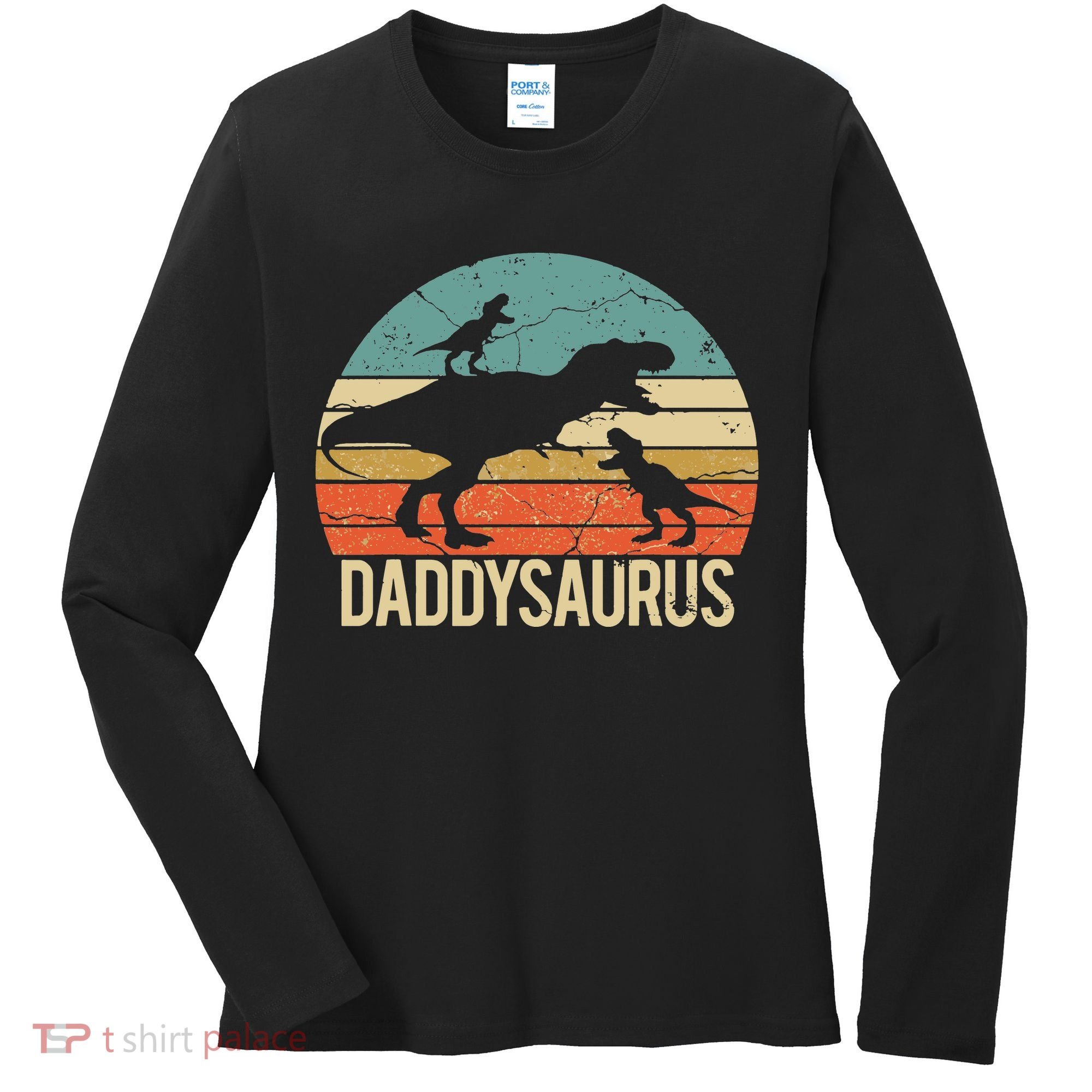 Daddy Dinosaur Daddysaurus 2 Two Christmas For Dad Women's Long Sleeve Shirt