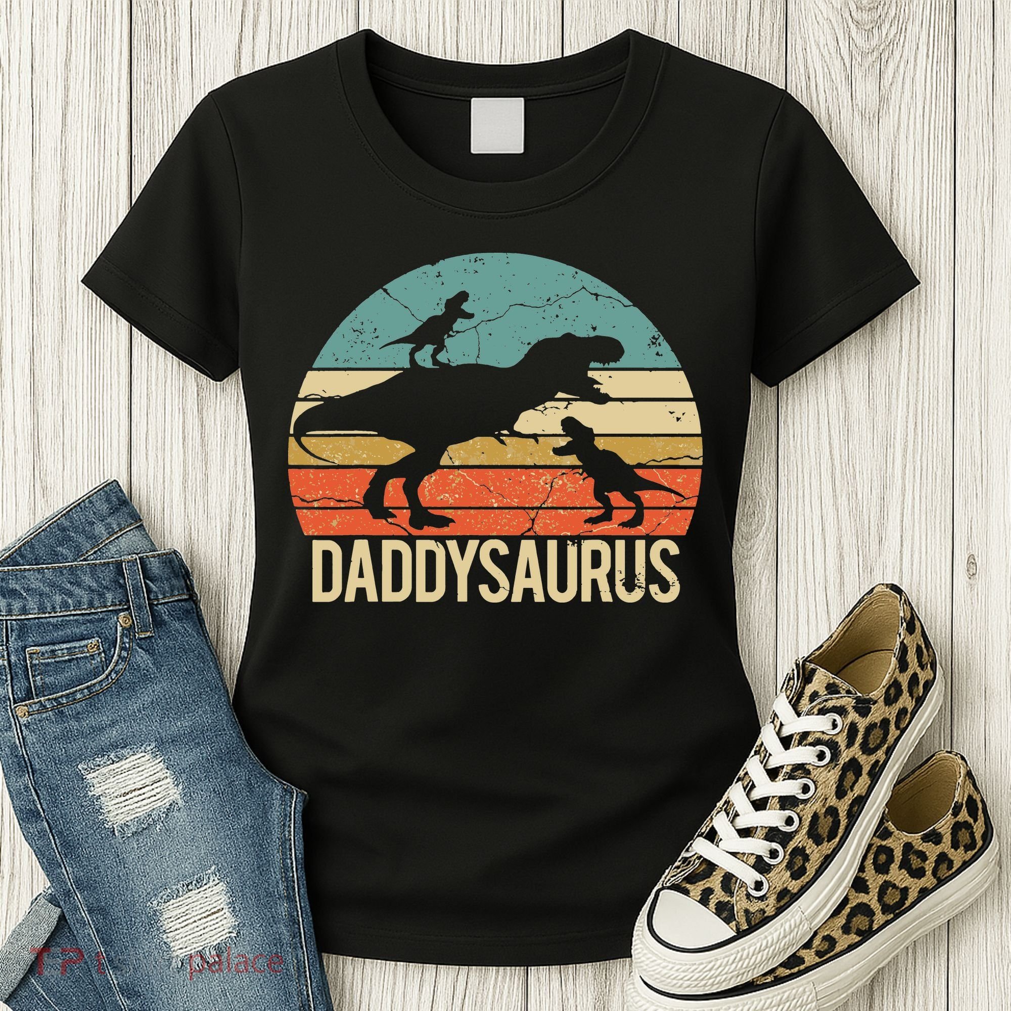 Daddy Dinosaur Daddysaurus 2 Two Christmas For Dad Women's T-Shirt