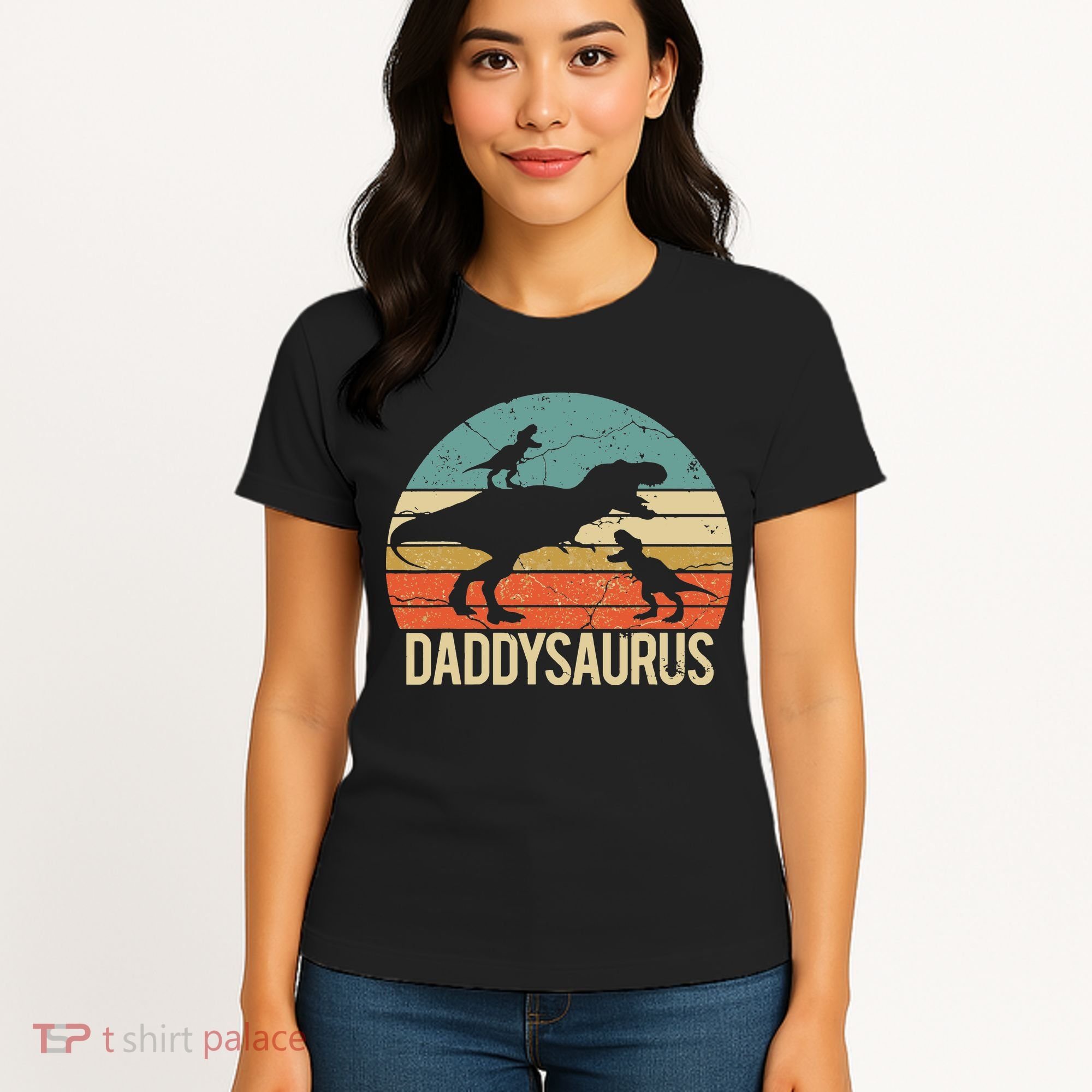 Daddy Dinosaur Daddysaurus 2 Two Christmas For Dad Women's T-Shirt