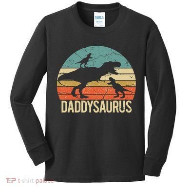 Daddy Dinosaur Daddysaurus 2 Two Christmas For Dad Kids Long Sleeve Shirt