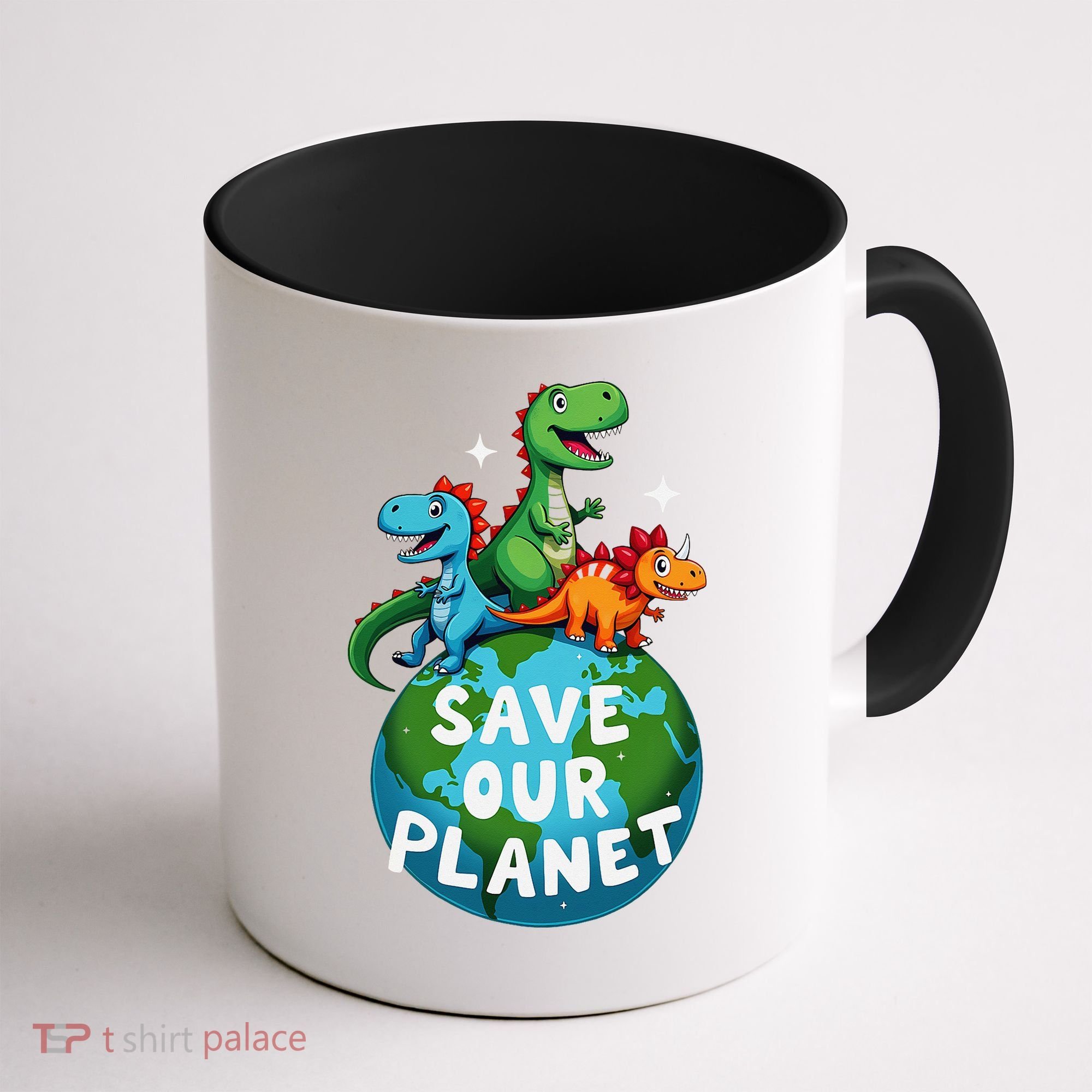 Determined Dino Earth Save Our Planet Coffee Mug