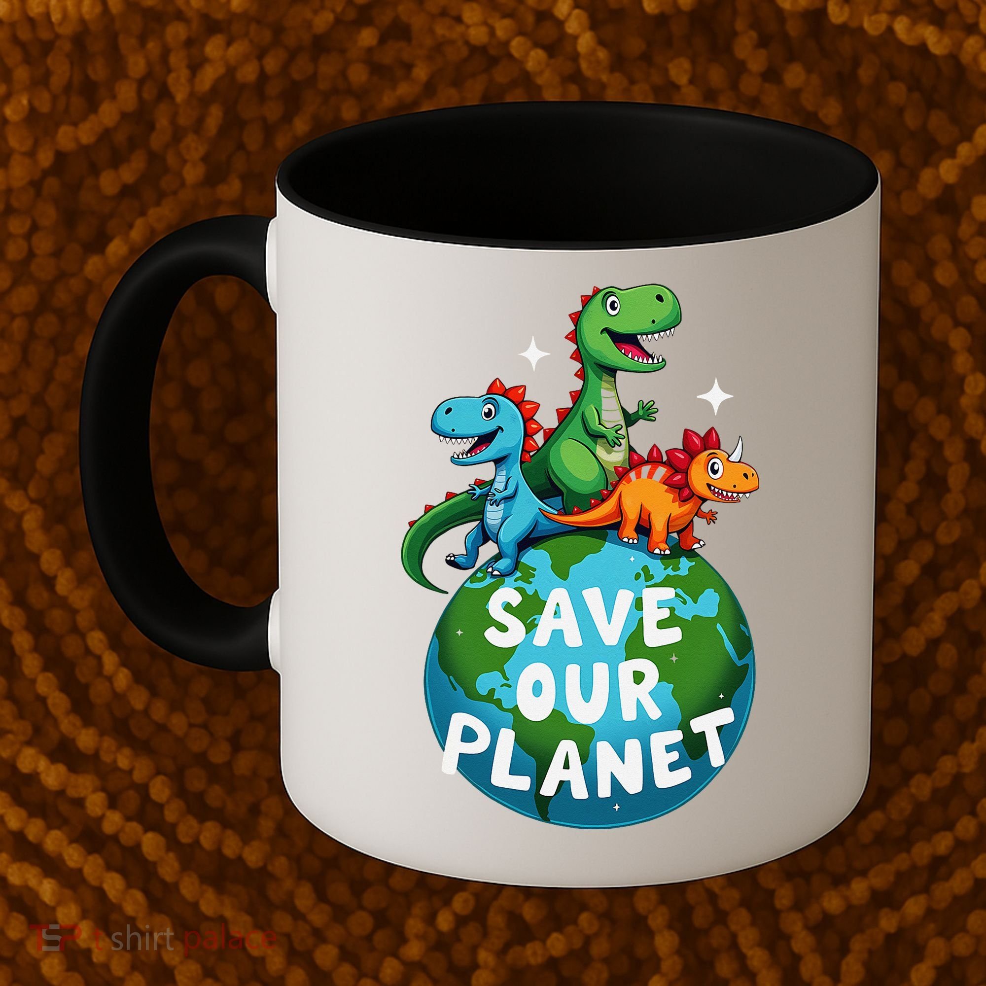 Determined Dino Earth Save Our Planet Coffee Mug