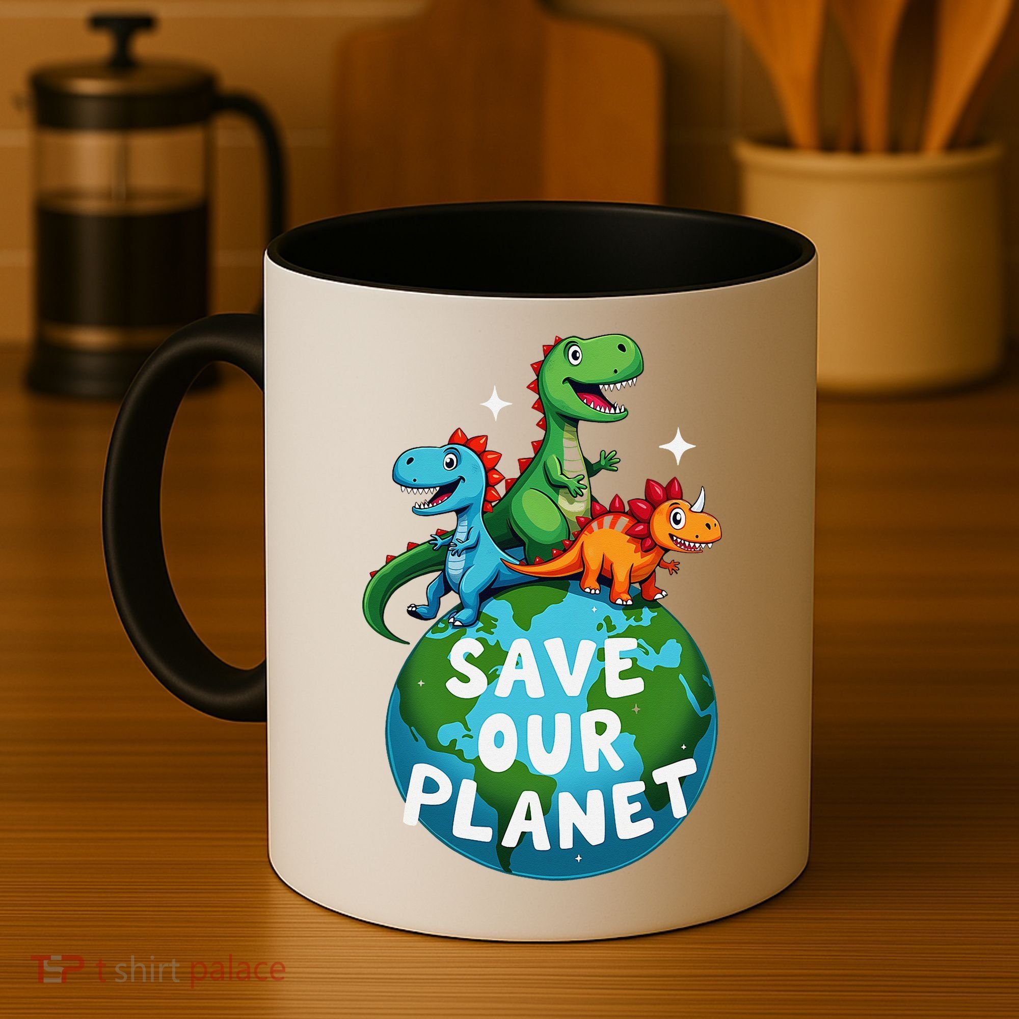 Determined Dino Earth Save Our Planet Coffee Mug