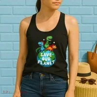 Determined Dino Earth Save Our Planet Women's Tank Top thumb 2