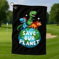 Determined Dino Earth Save Our Planet Golf Towel thumb 1