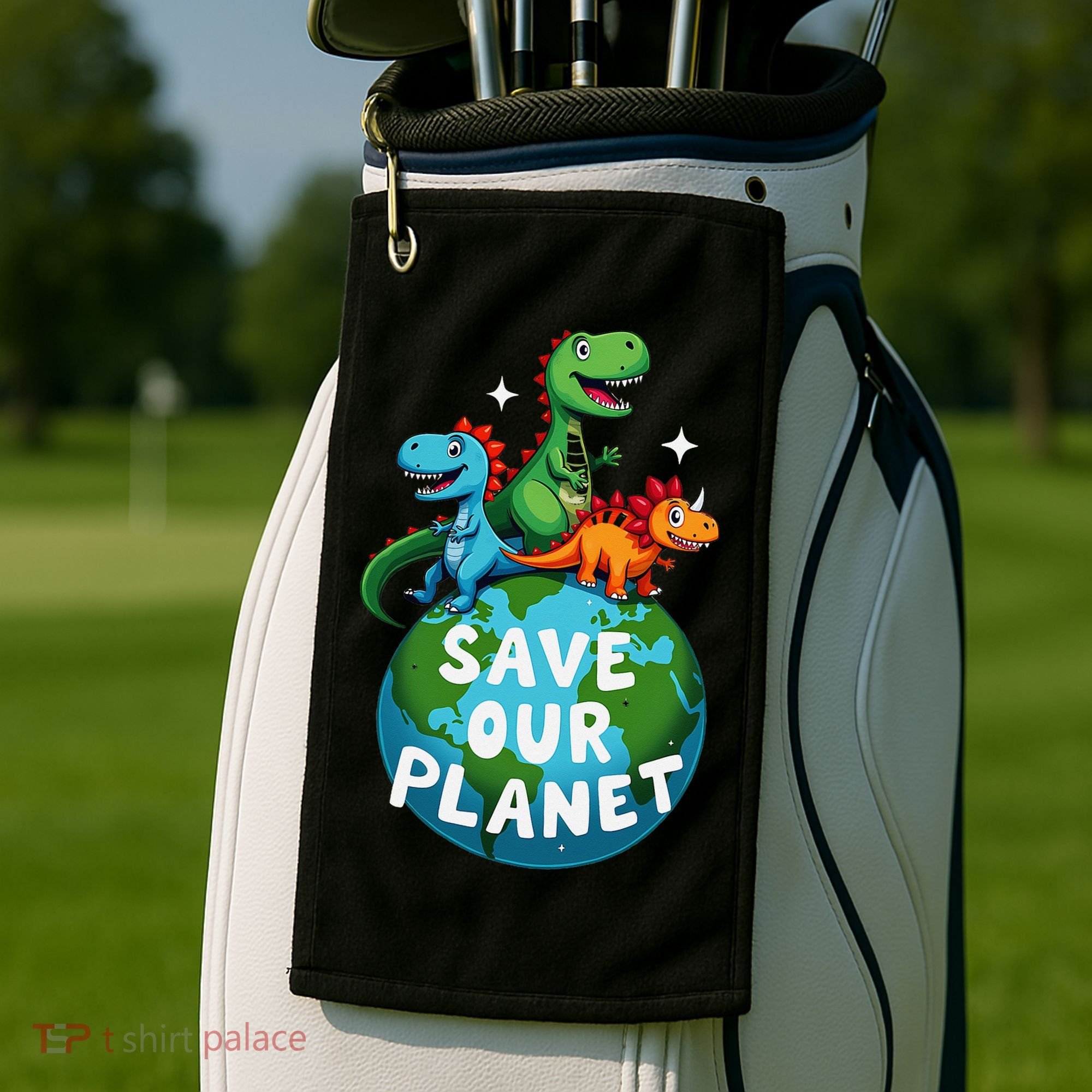 Determined Dino Earth Save Our Planet Golf Towel