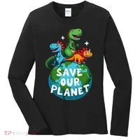 Determined Dino Earth Save Our Planet Women's Long Sleeve Shirt thumb 0