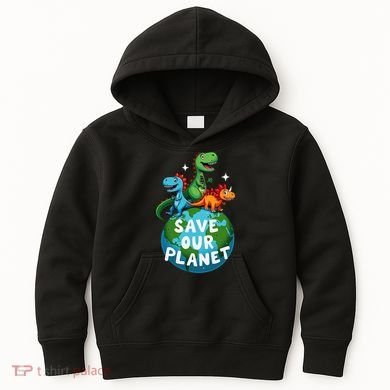 Determined Dino Earth Save Our Planet Kids Hoodie