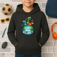 Determined Dino Earth Save Our Planet Kids Hoodie thumb 2