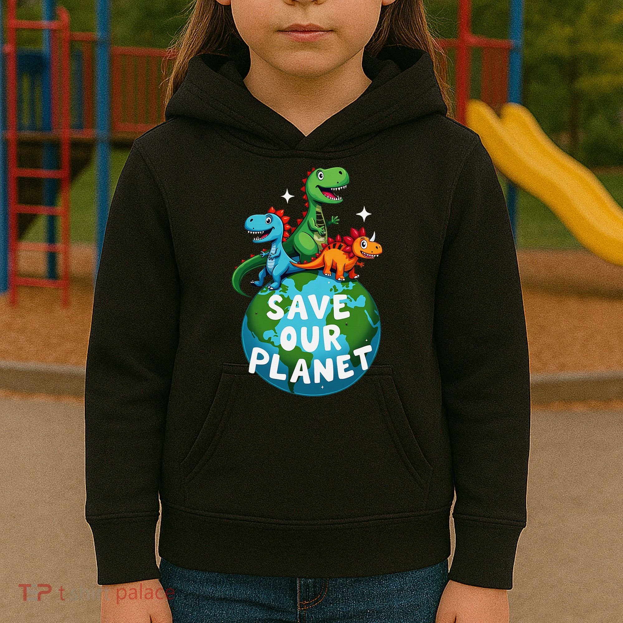 Determined Dino Earth Save Our Planet Kids Hoodie