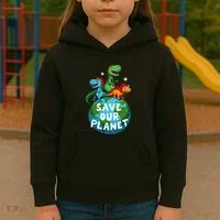 Determined Dino Earth Save Our Planet Kids Hoodie thumb 3