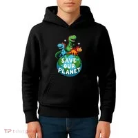 Determined Dino Earth Save Our Planet Kids Hoodie thumb 4