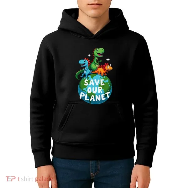 Determined Dino Earth Save Our Planet Kids Hoodie