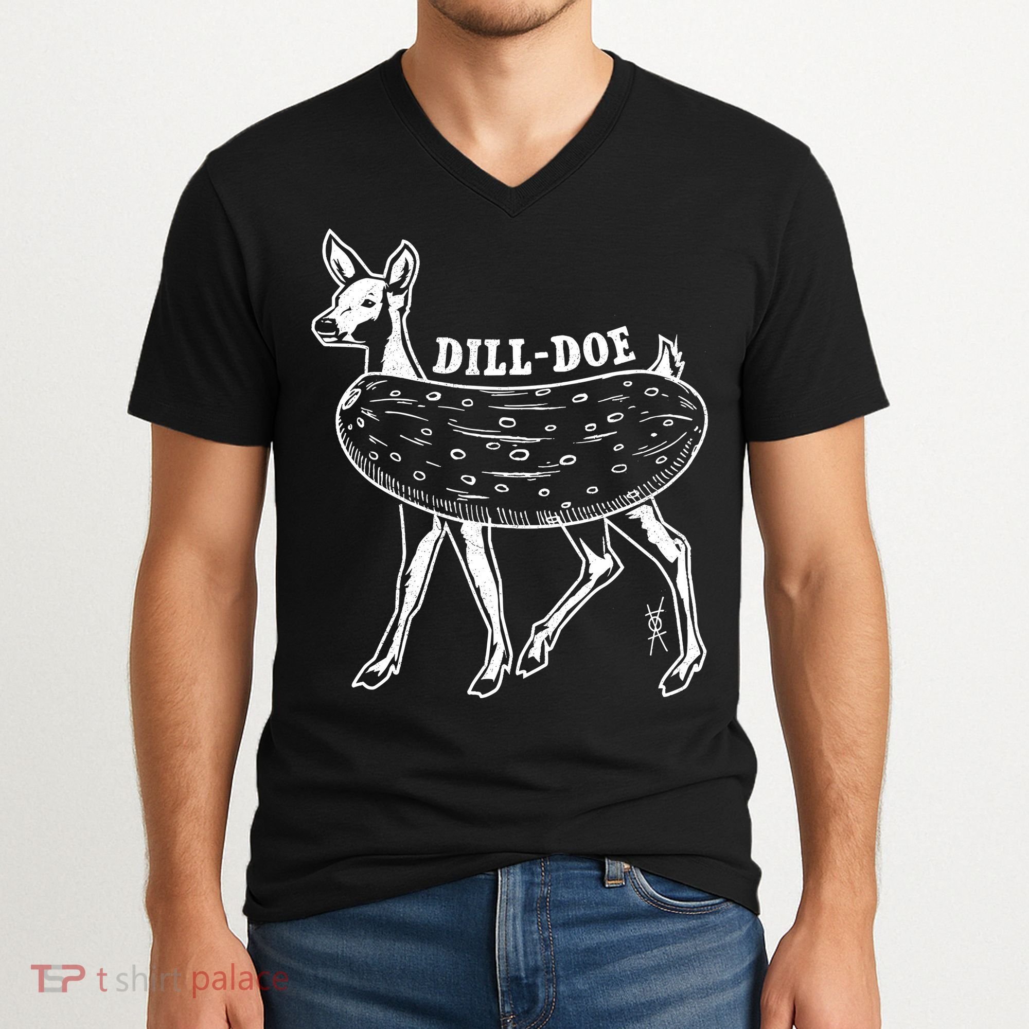 Dill Doe Funny Inappropriate Party Naughty Reindeer She V-Neck T-Shirt