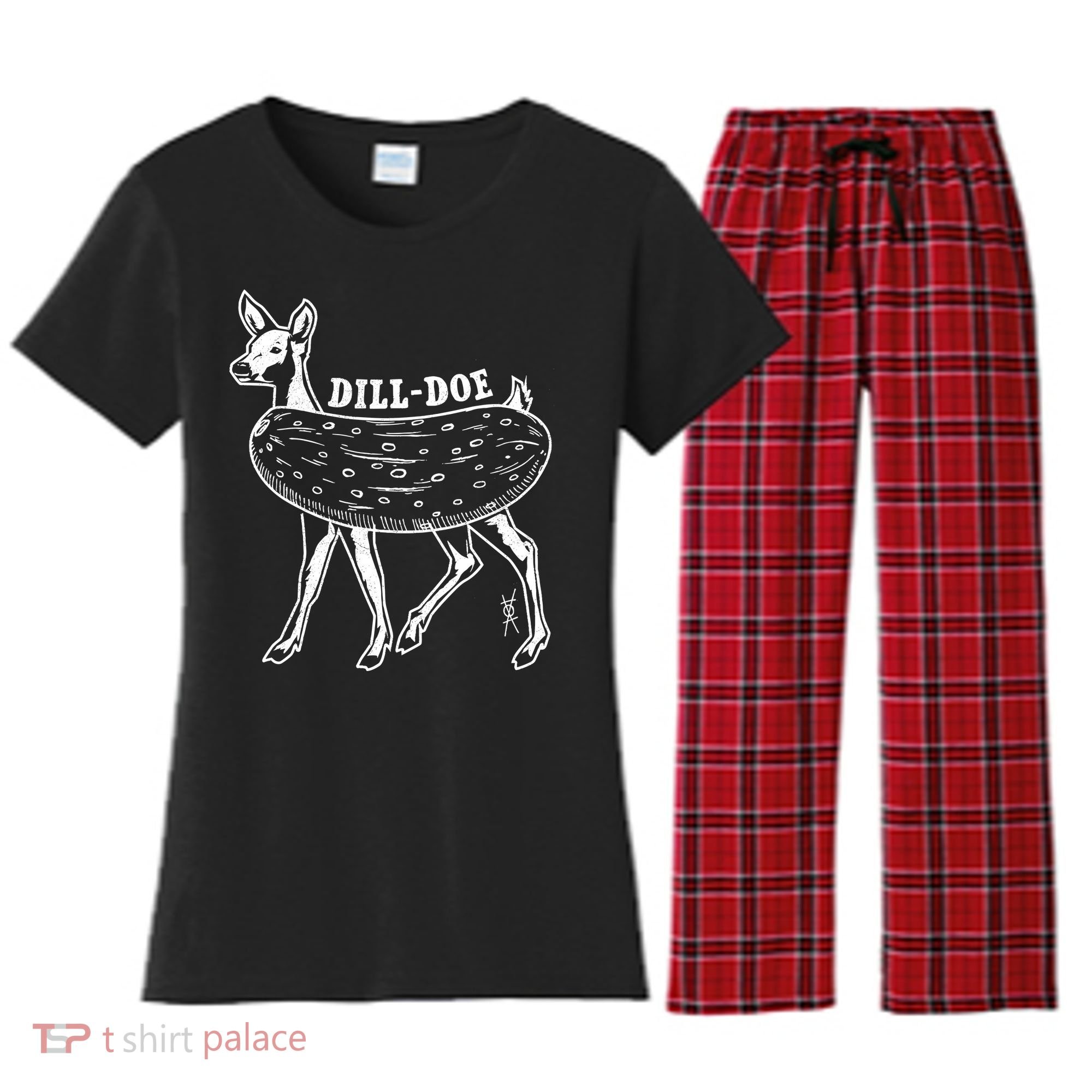 Dill Doe Funny Inappropriate Party Naughty Reindeer She Women's Flannel Pajama Set