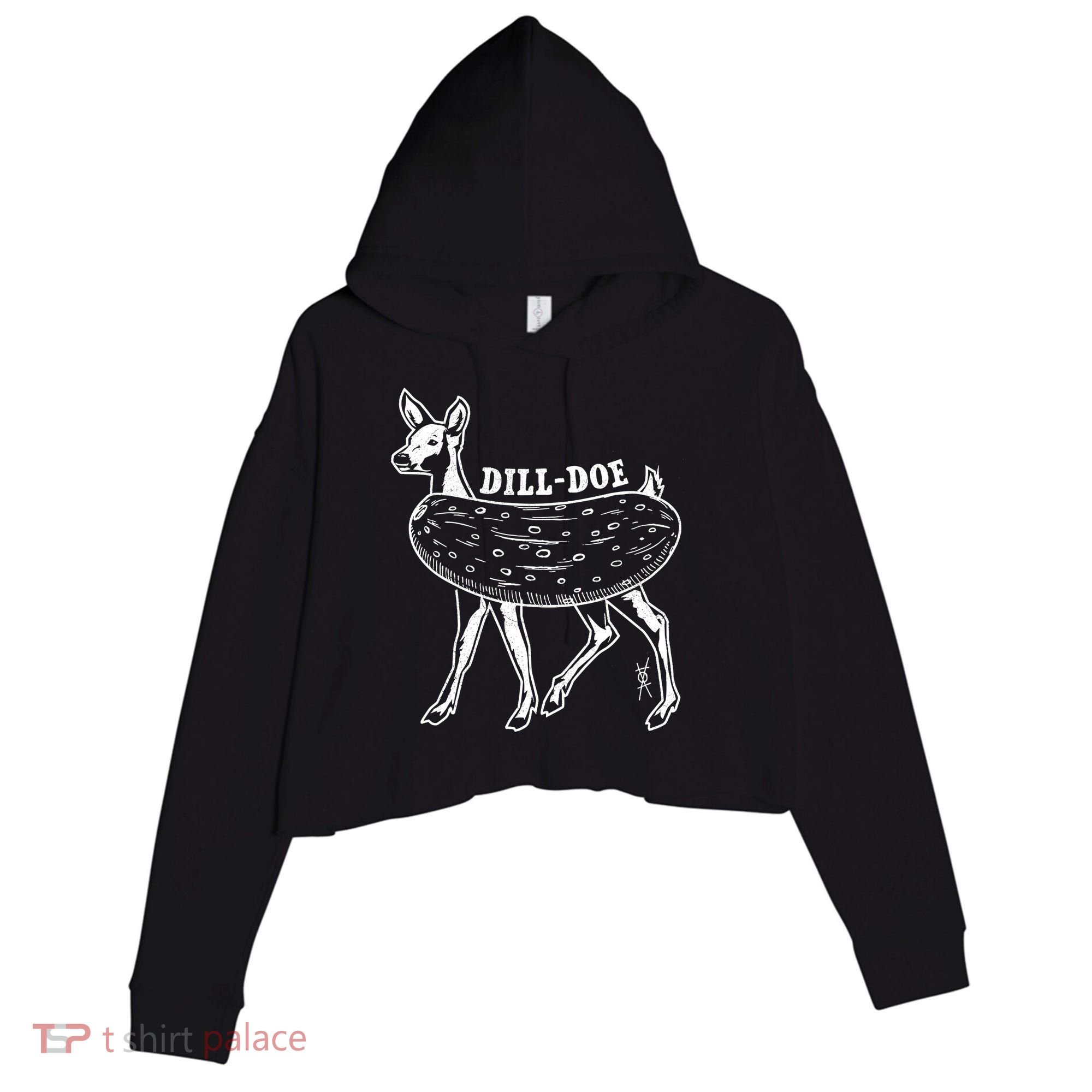 Dill Doe Funny Inappropriate Party Naughty Reindeer She Crop Fleece Hoodie