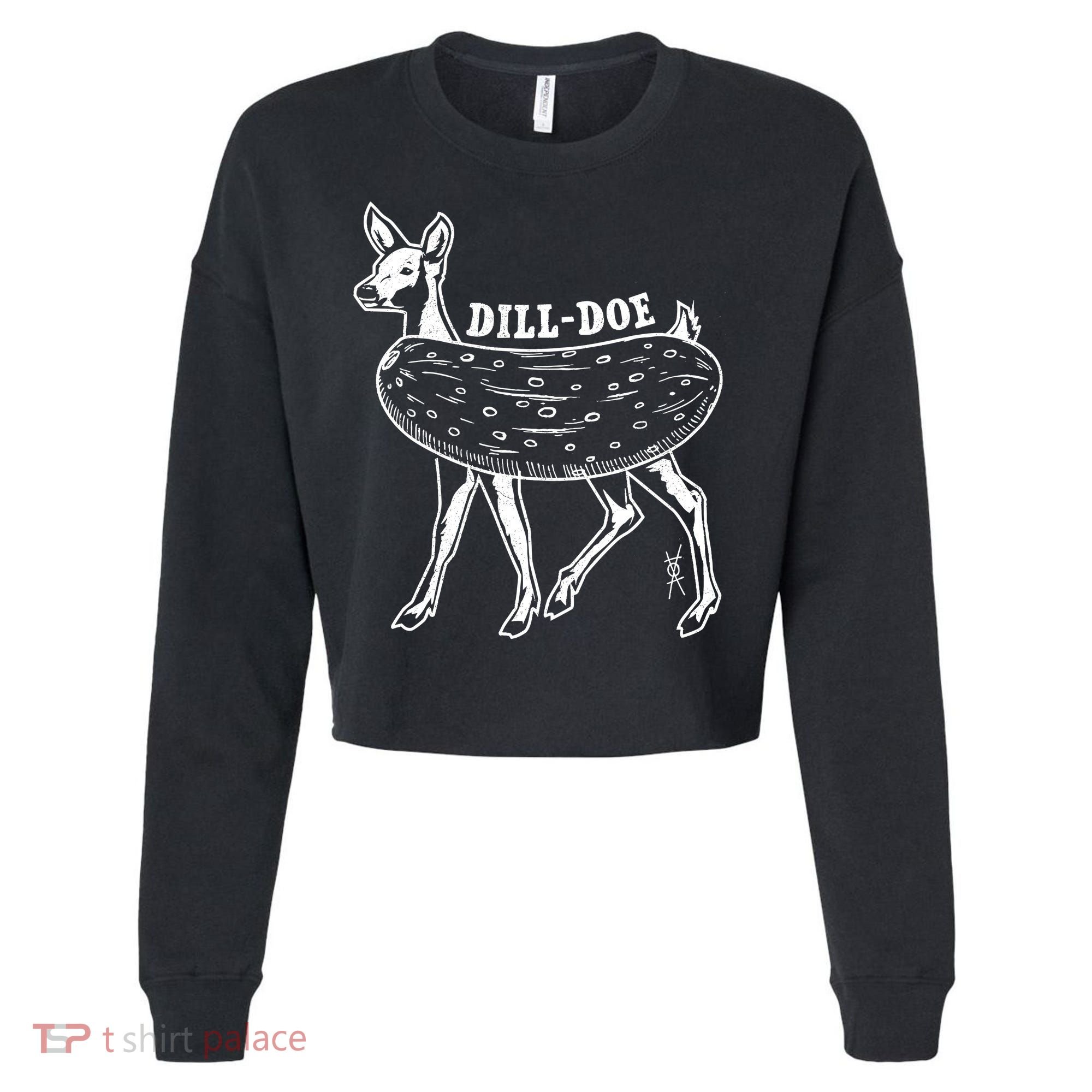 Dill Doe Funny Inappropriate Party Naughty Reindeer She Cropped Pullover Crew