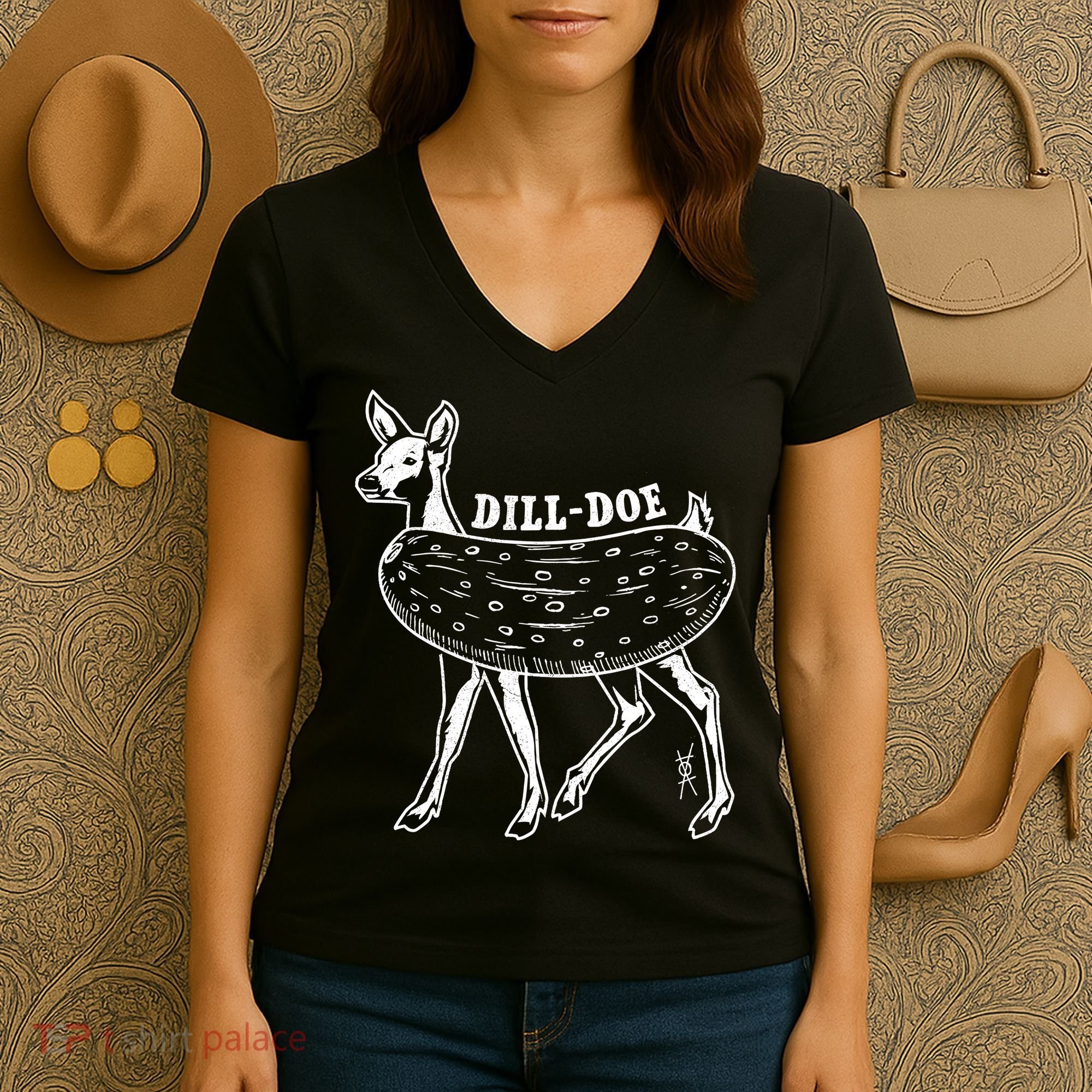 Dill Doe Funny Inappropriate Party Naughty Reindeer She Women's V-Neck T-Shirt