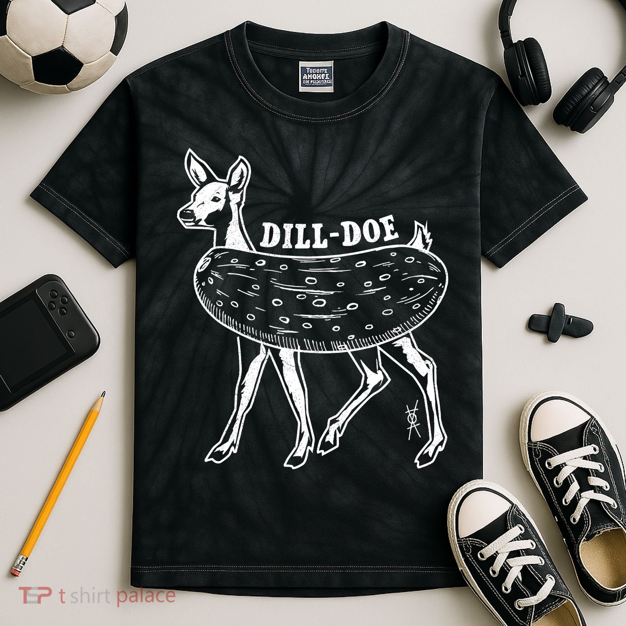 Dill Doe Funny Inappropriate Party Naughty Reindeer She Kids Tie-Dye T-Shirt