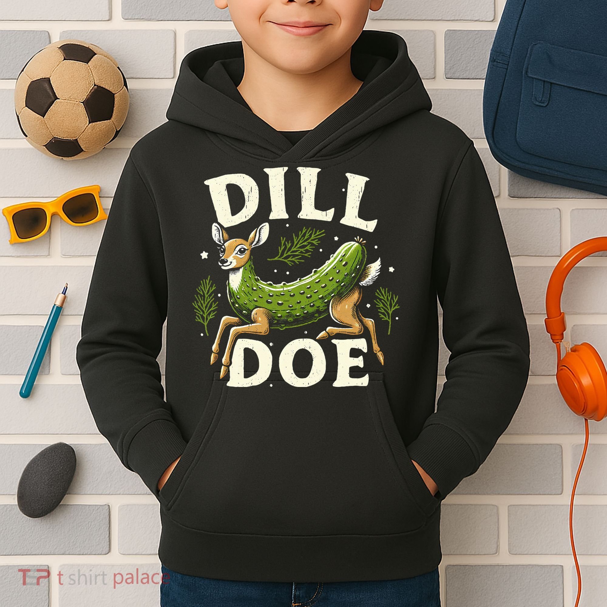 Dill Doe Funny Deer Pickle Kids Hoodie