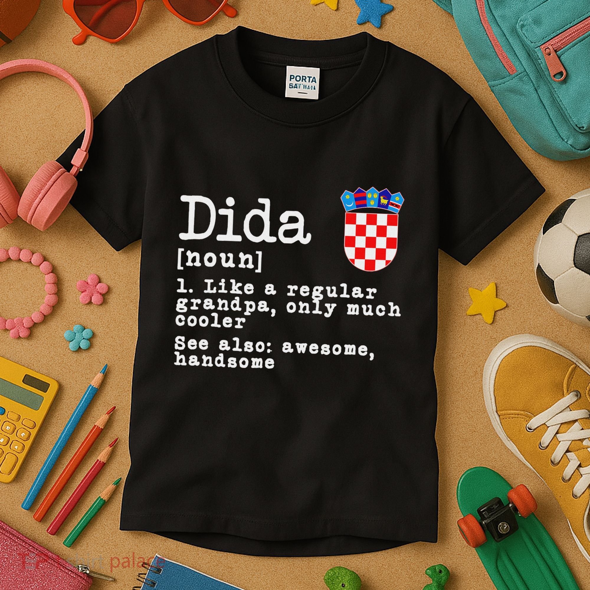 Dida Definition Funny Croatian Dad Croatia Flag Father’S Day Kids T-Shirt