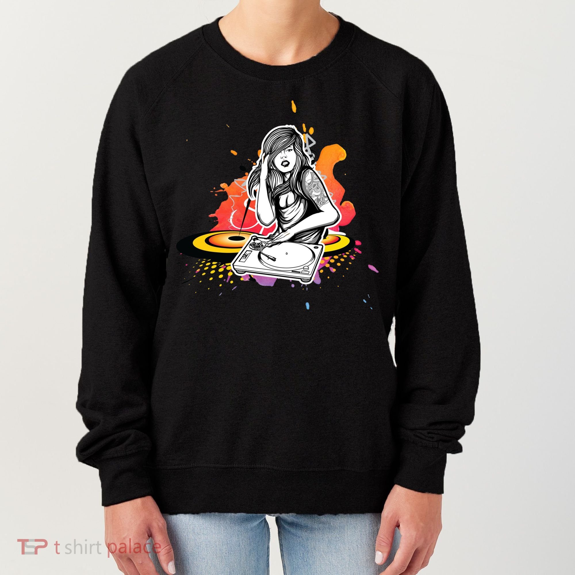 Dj Deejay Girl Music Techno Headphones Turntable Pop Cute Gift Women's Sweatshirt