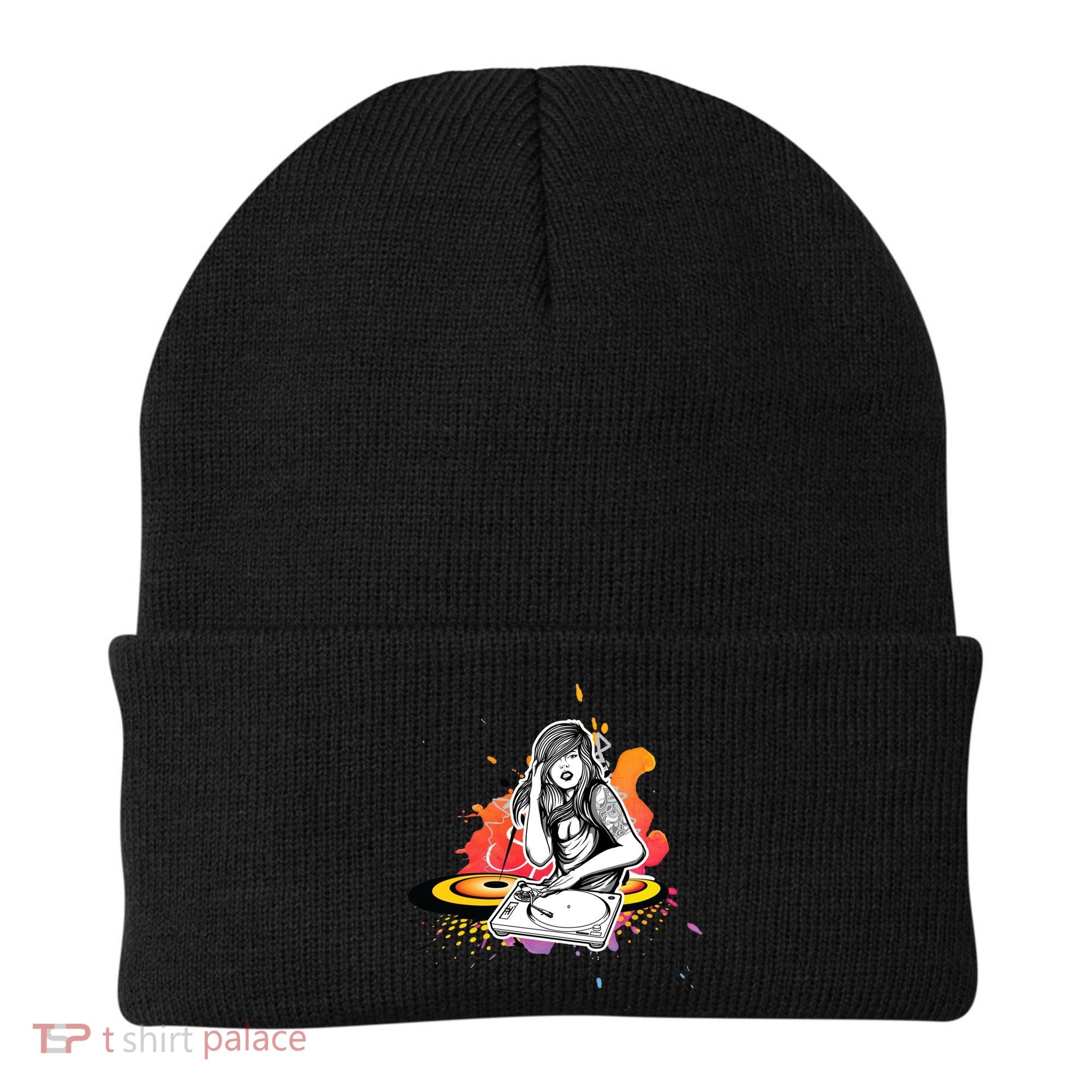 Dj Deejay Girl Music Techno Headphones Turntable Pop Cute Gift Beanie