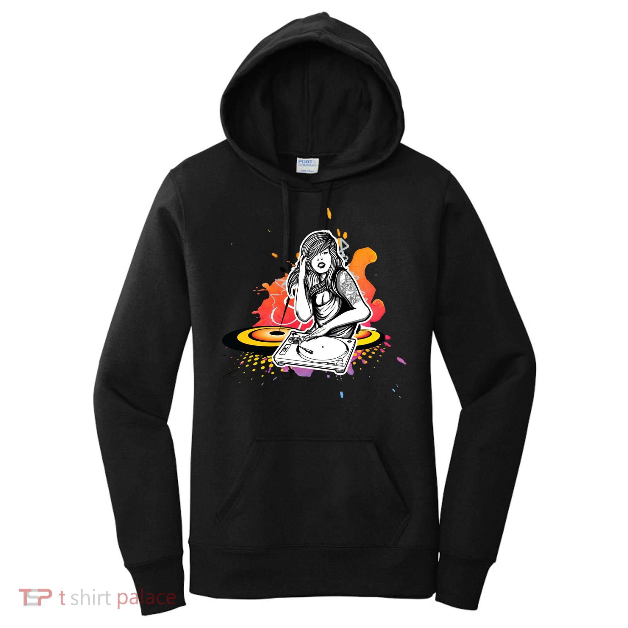 Dj Deejay Girl Music Techno Headphones Turntable Pop Cute Gift Women's Hoodie