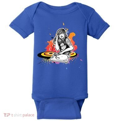 Dj Deejay Girl Music Techno Headphones Turntable Pop Cute Gift Baby Bodysuit