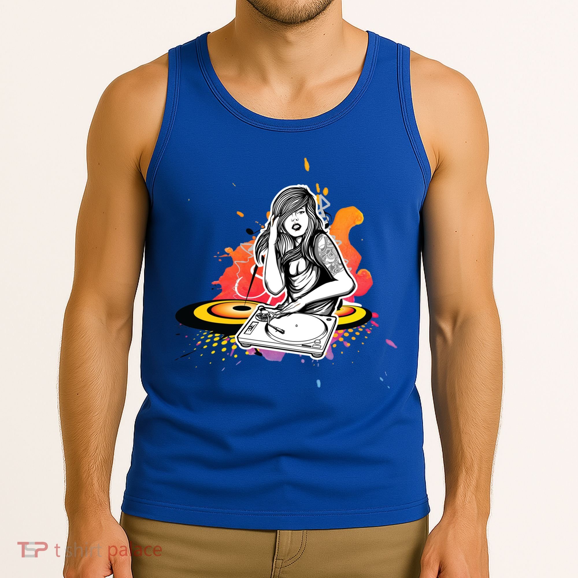 Dj Deejay Girl Music Techno Headphones Turntable Pop Cute Gift Tank Top