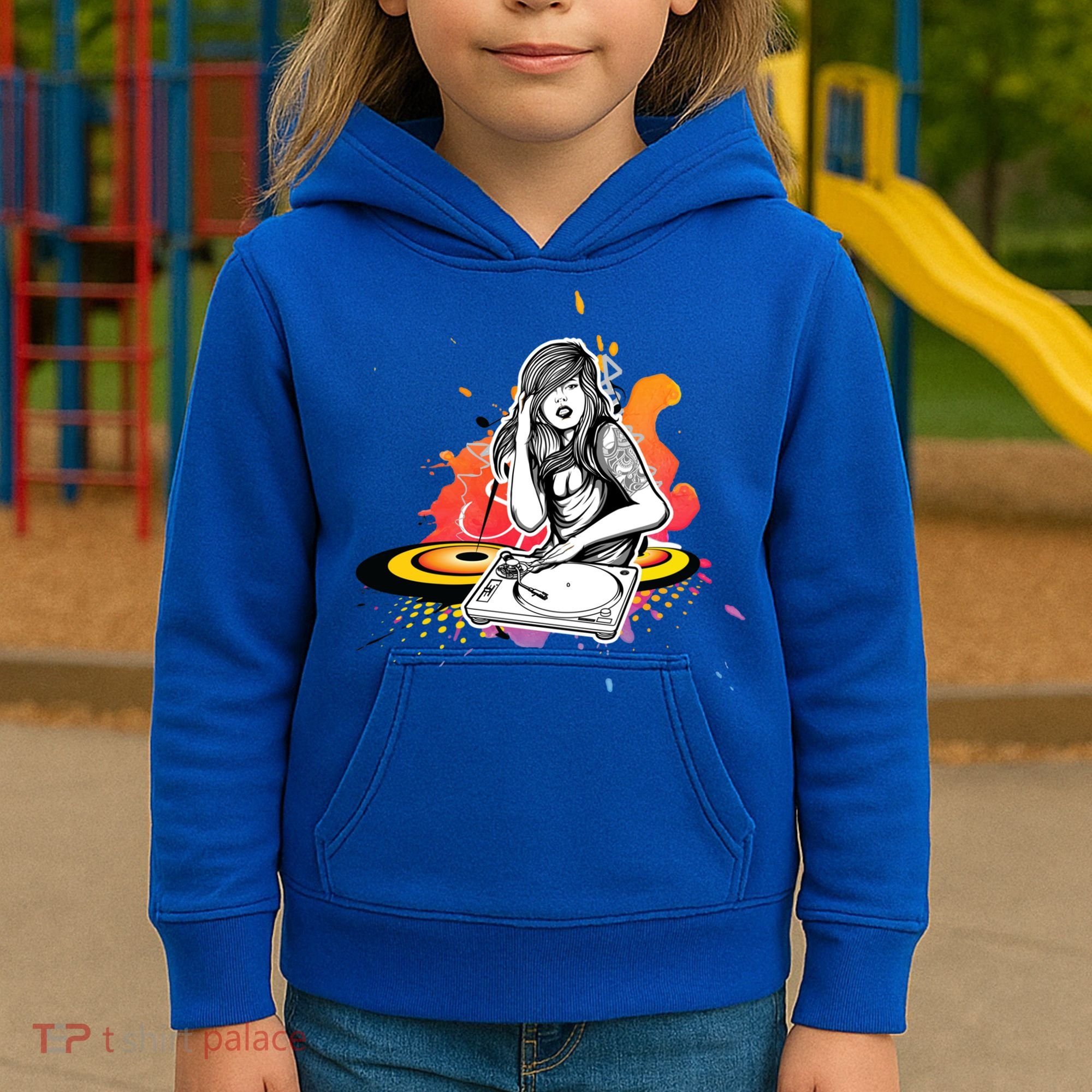 Dj Deejay Girl Music Techno Headphones Turntable Pop Cute Gift Kids Hoodie