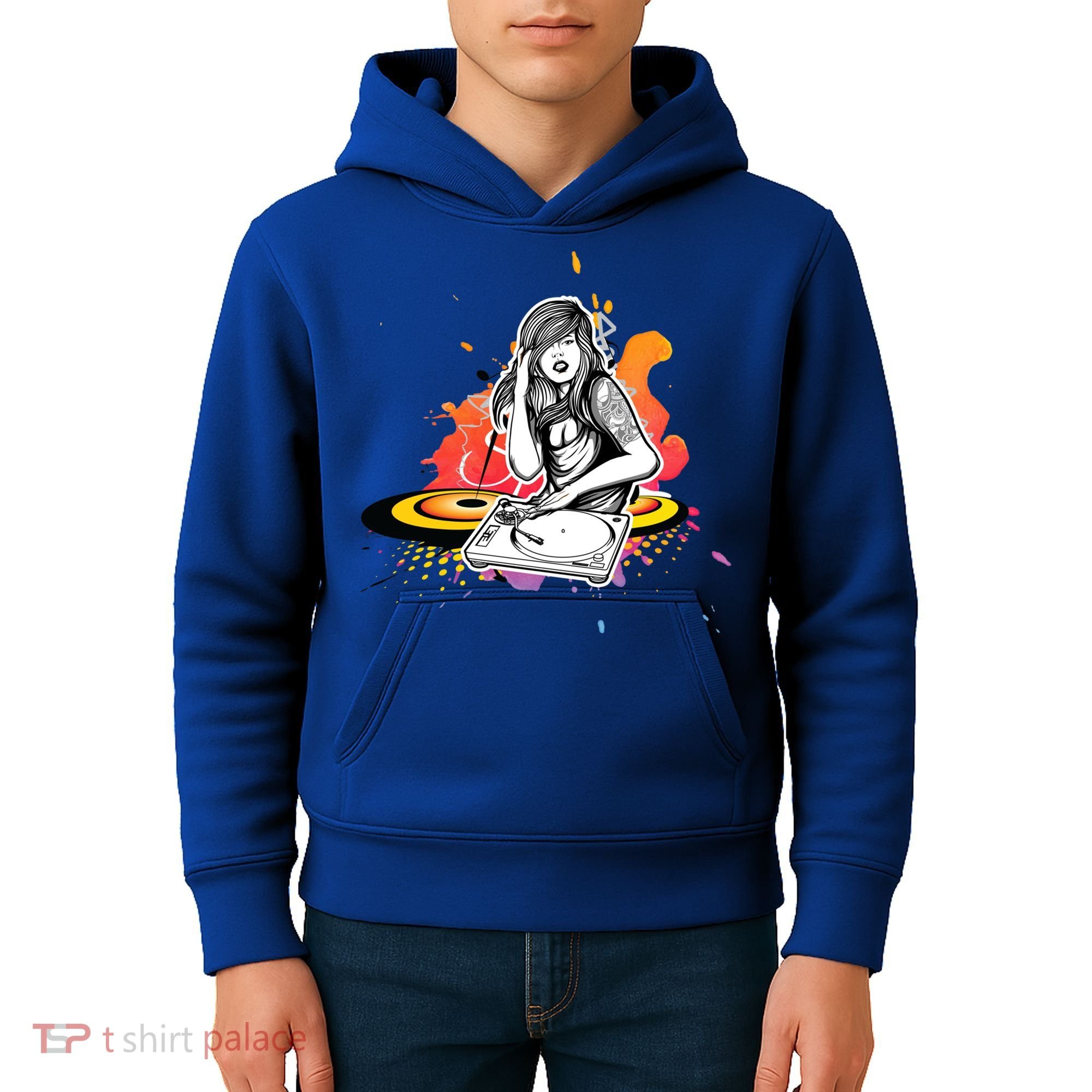 Dj Deejay Girl Music Techno Headphones Turntable Pop Cute Gift Kids Hoodie