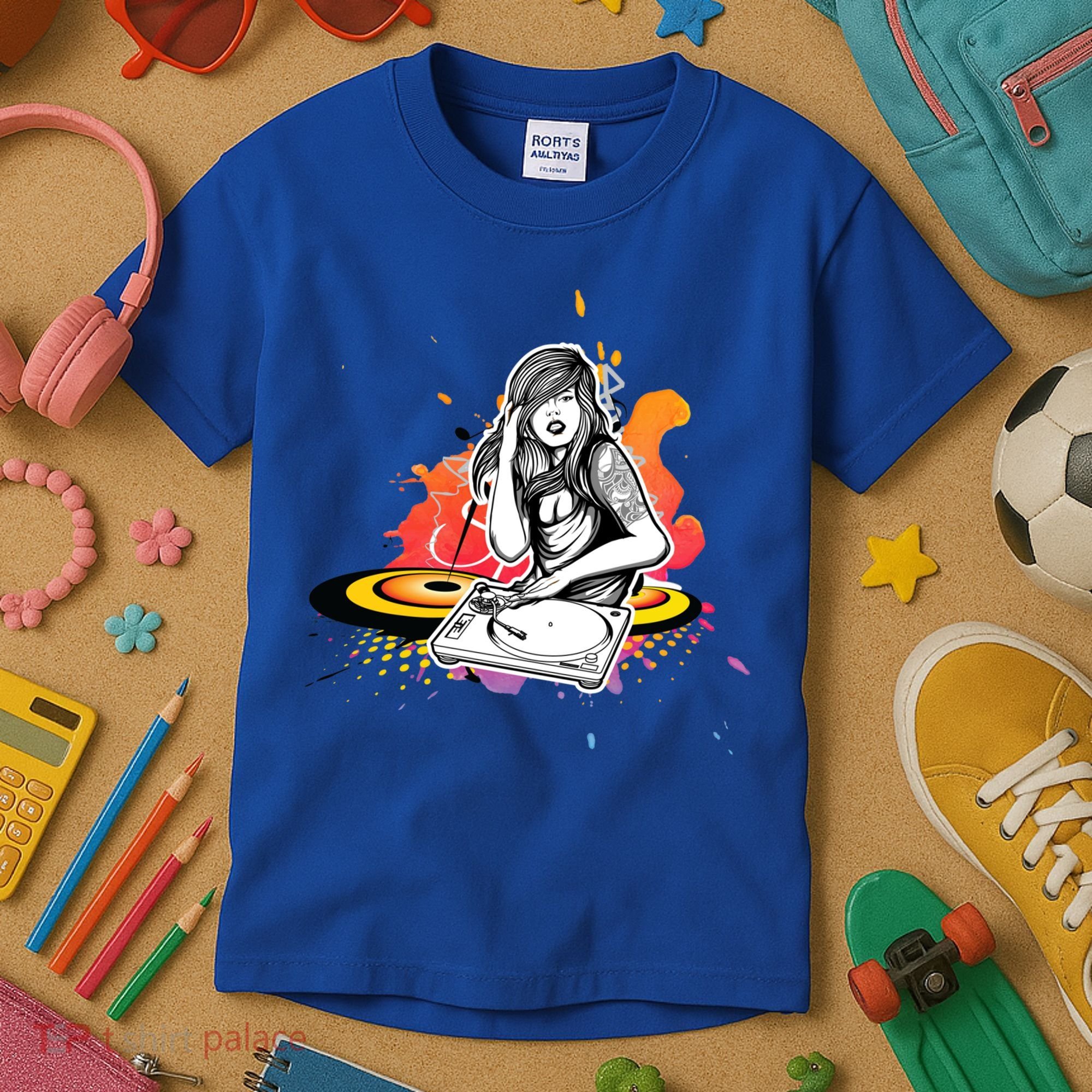 Dj Deejay Girl Music Techno Headphones Turntable Pop Cute Gift Kids T-Shirt